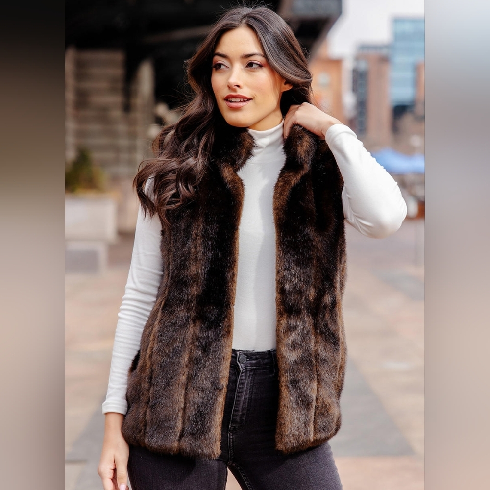 Donna Salyer's Fabulous Furs Brown Vegan Faux Fur‎ Cozy Warm Sable Mink Vest 2X
